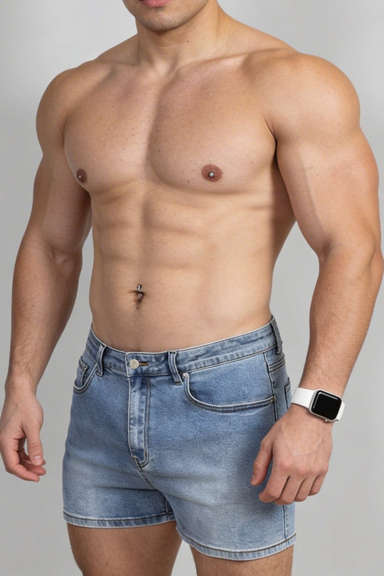 Peek-A-Boo Denim Shorts - Dark Blue