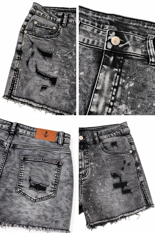Jaded 3.5" Denim Short Shorts - Black Acid Wash