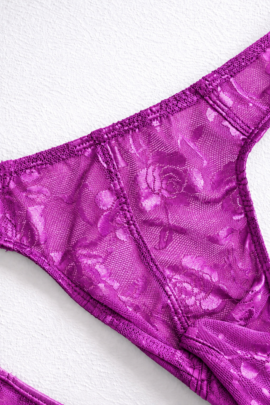 Veiled Floral Lace Thong - Violet