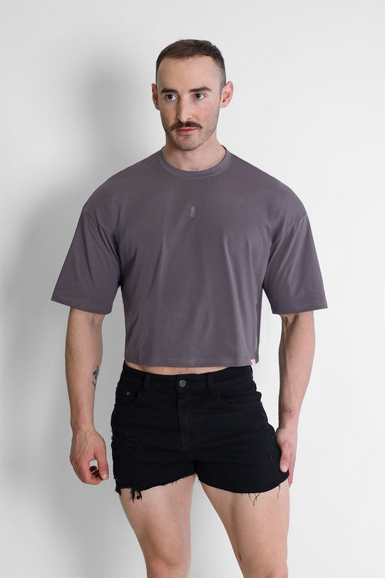 Oversized Relaxed Crop Top - Dark Grey