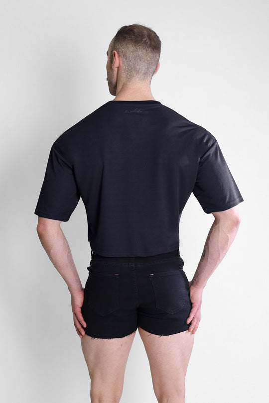 Cool-Dry Oversized Relaxed Crop Top - Black