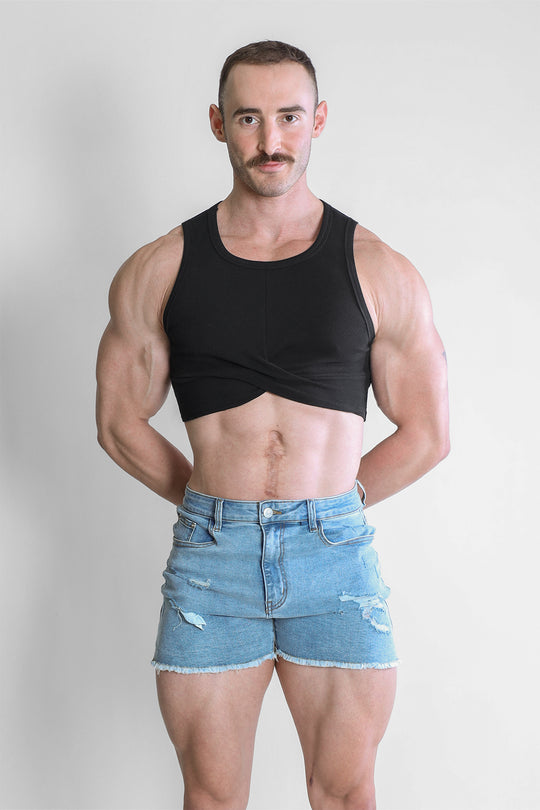 Wrapped Up Ribbed Crop Tank - Black