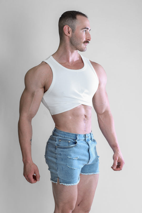 Wrapped Up Ribbed Crop Tank - White