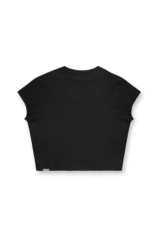 Cap Sleeve Rib Knit Crop Top - Black