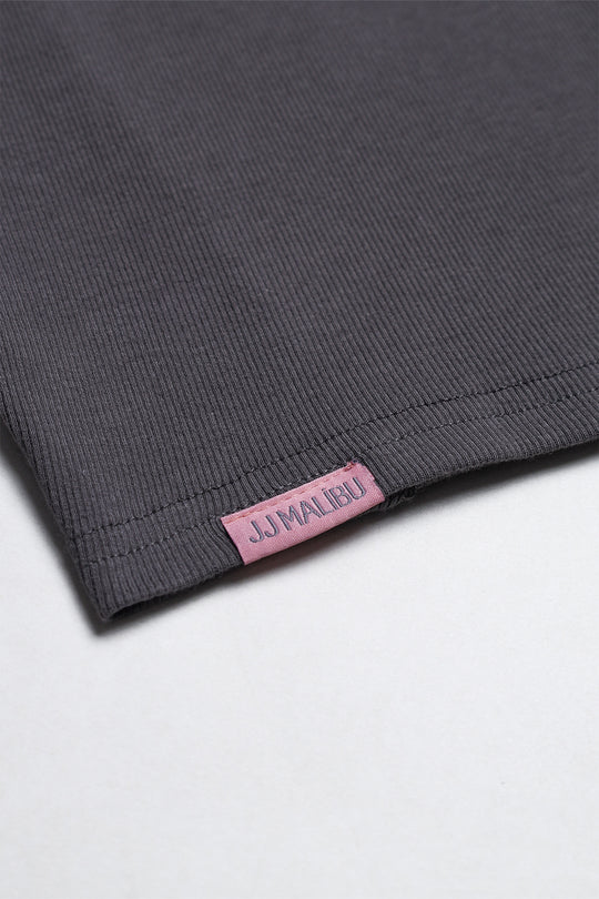 Cap Sleeve Rib Knit Crop Top - Storm Grey