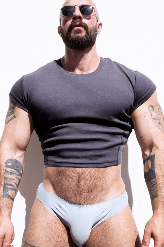 Cap Sleeve Rib Knit Crop Top - Storm Grey