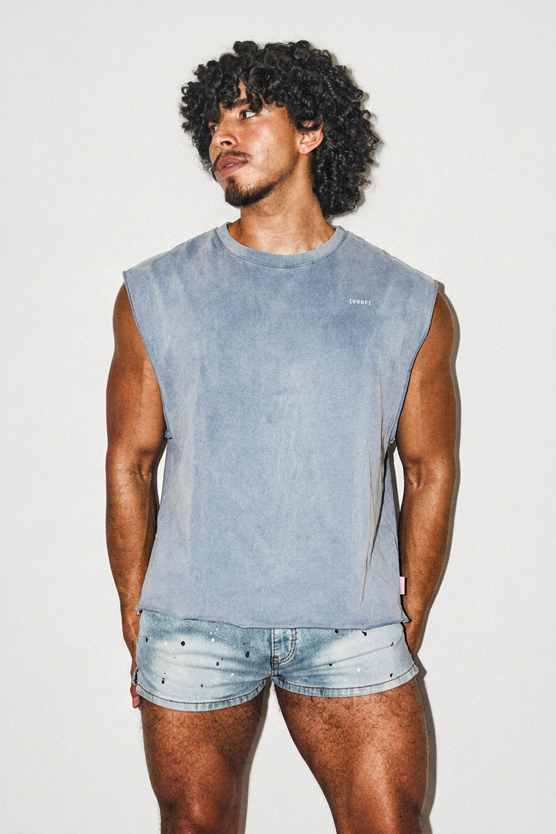 Pump-It Cropped Muscle Tank - Dusty Blue