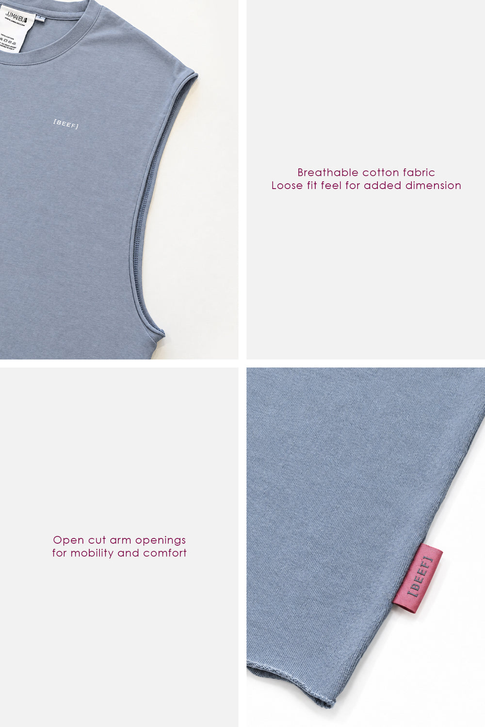Pump-It Cropped Muscle Tank - Dusty Blue