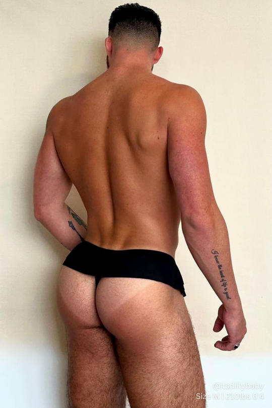 Ruffle-Trim Athletic Hybrid Swim Thong - Midnight Black